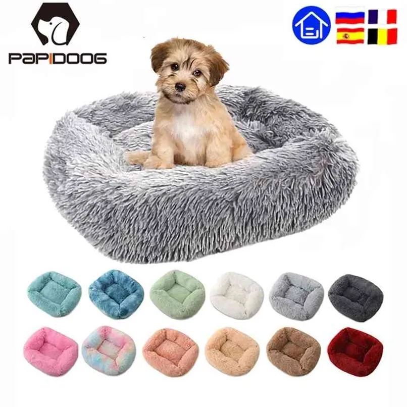 Varm vinterkorg Super mjuk sovande hundsäng Lång plysch tvättbar kattmatta korg för stora hundar Puppy House Nest Cushion Sofa 210915