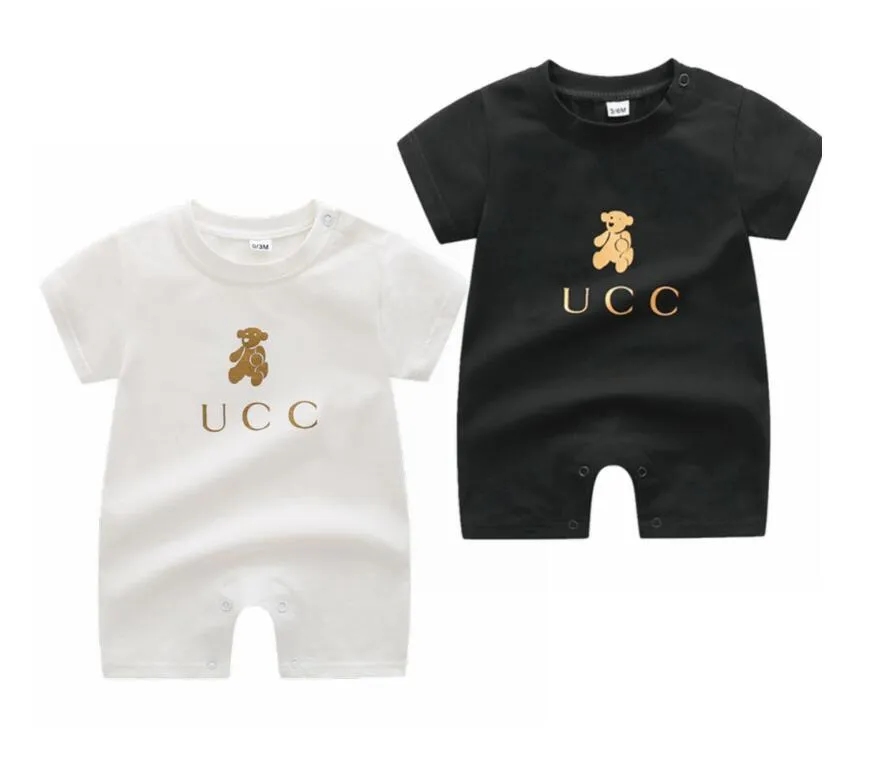 Sommer Baby Jungen Mädchen Kurzarm Strampler Buchstaben Gedruckt Säuglings Baumwolle Cartoon Bär Overalls Schöne Kleinkind Onesies Kinder Kleidung