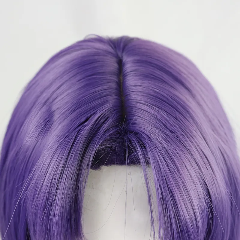 Perruques Murr courtes Bob violet vrai cuir chevelu sur la tête supérieure cheveux synthétiques Cosplay Costume perruques jeu de rôle + bonnet de perruque