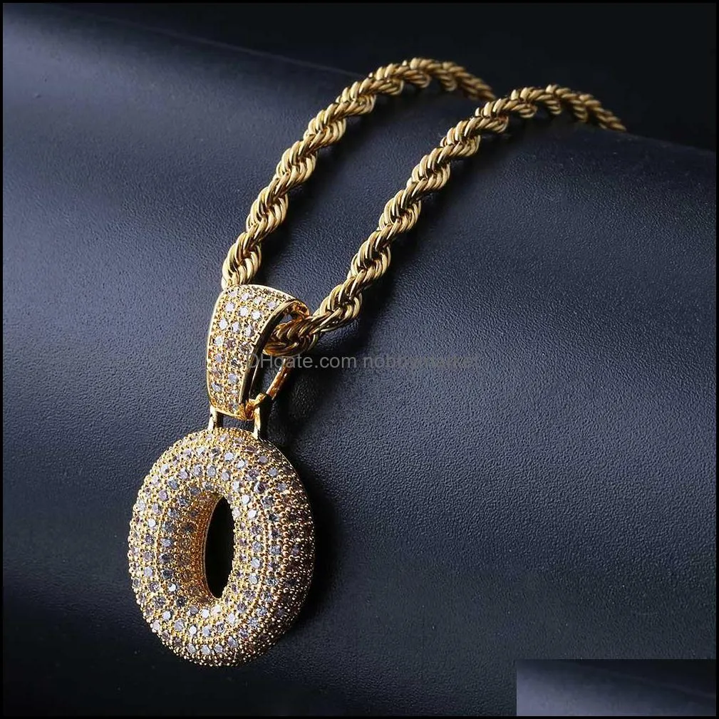 Hip Hop Bubble Arabic number Pendant Necklace Cubic Zircon 0-9 numbers Charm Gold Silver Twisted Rope chain For Men Women Jewelry Gift