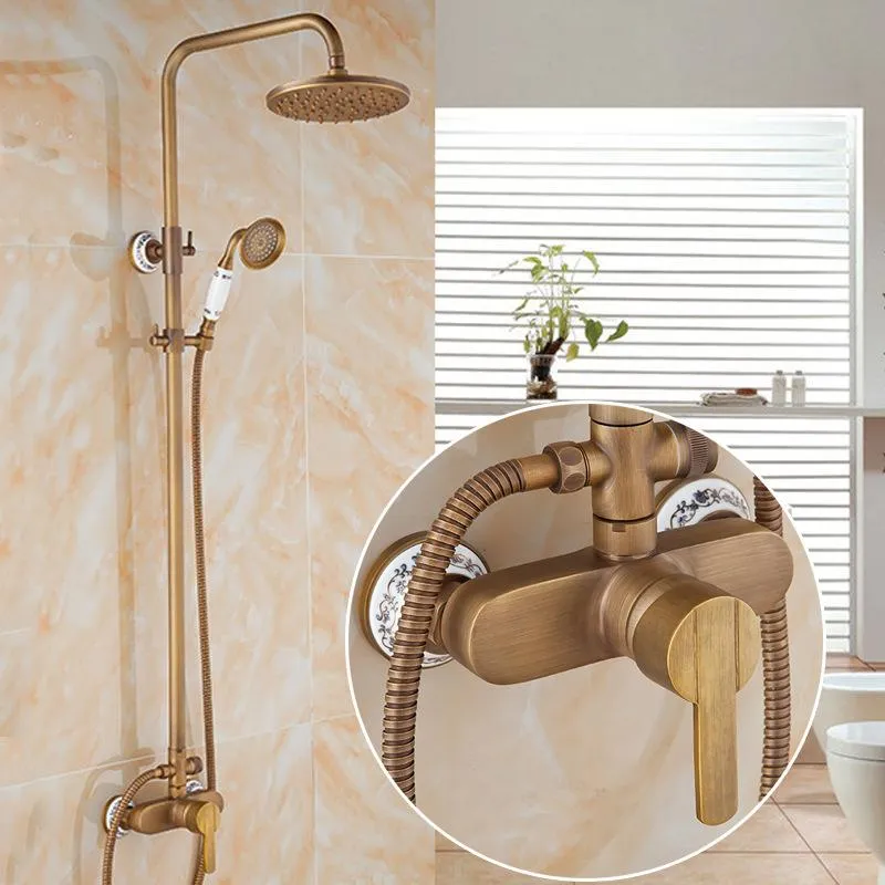 Antique Shower Set European-Style Vintage Head Brass Bathroom Faucet Household Top Spray Fixtures AT899 Sets