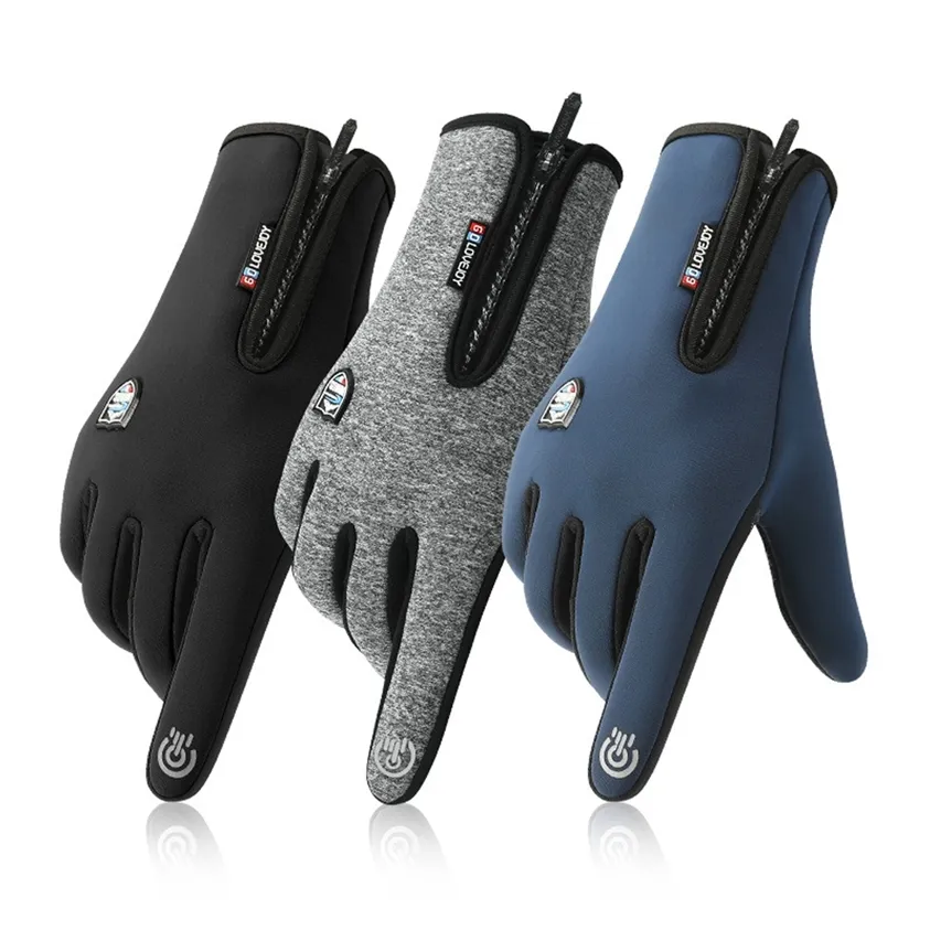 Winter Wasserdichte Radfahren Handschuhe Männer Motorrad Schwarz Warm Finger Finger Touch Screen Handschuh MTB Fahrrad Outdoor Skifahren 220218