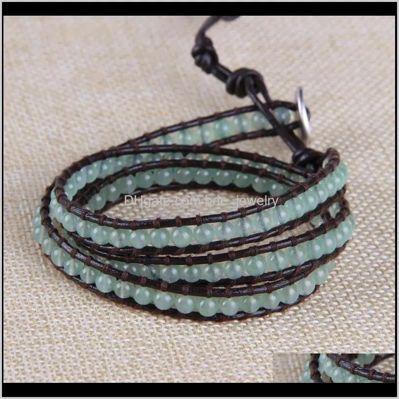 kelitch leather strand green beads wrap bracelets for women chains trendy jewelry pulsera decorations girls