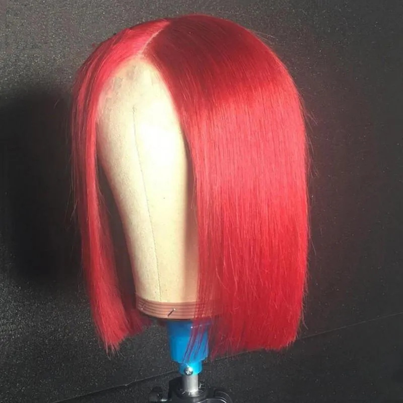 Synthetic Wigs Pure Red Full Mechanism Heat Resistant Short Bob Silky Straight Cosplay Wig For Women