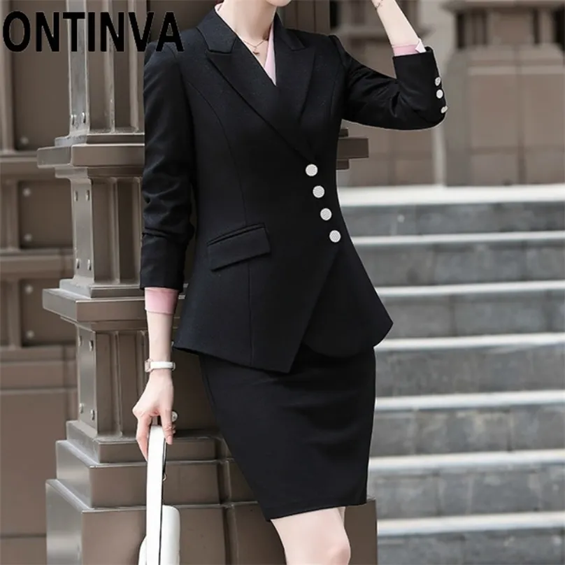 Grande taille 5XL femmes jupe costumes Blazers vestes travail bureau dame noir manches longues costume mince affaires vêtements professionnels 220302