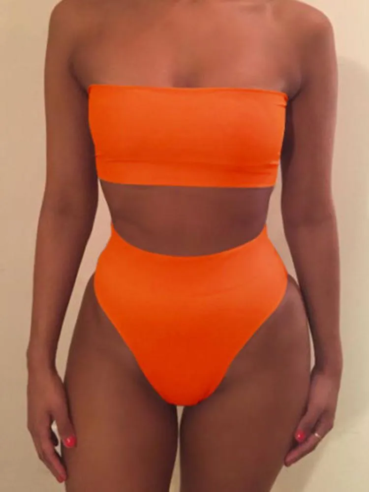 買取 おすすめ レディース水着バンドー水着セクシービキニマイクロ2ピースセット女性ピュアカラーチューブトップスプリットツーピーススーツ 商品の通販 Www Care7 Org