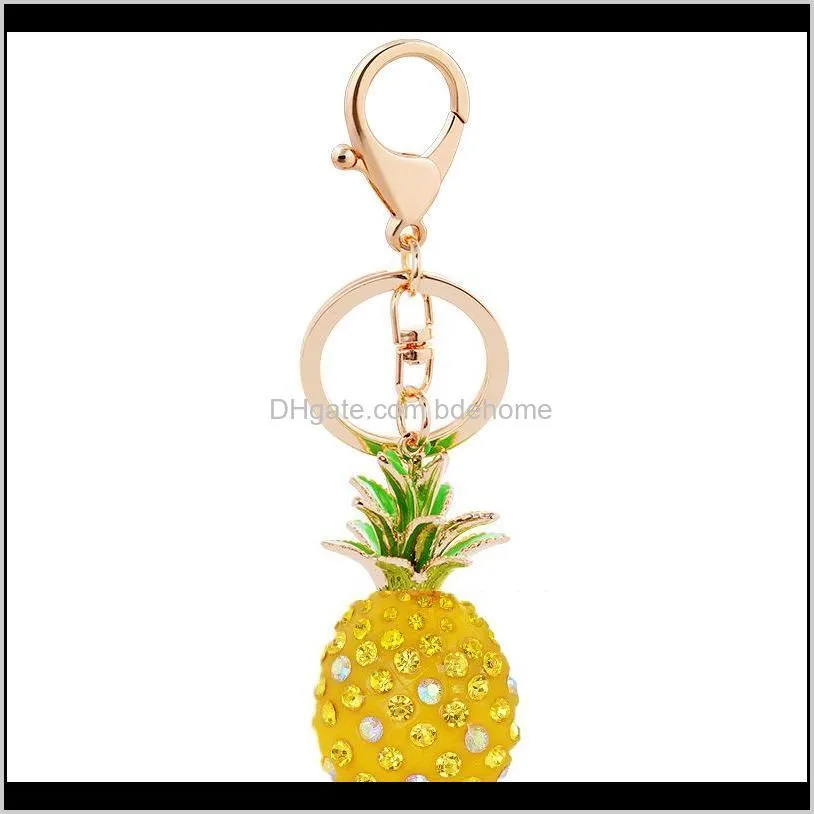 new crystal pineapple keychains charms key chain ring for women bag purse pendant tropical fruit keyrings