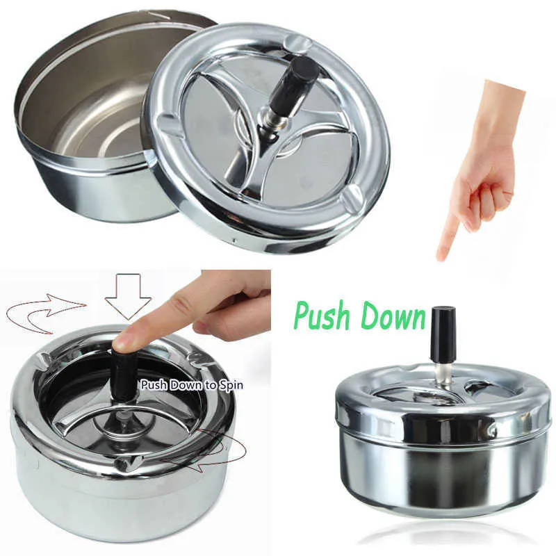 Popielniczka ze stali nierdzewnej Spinning Plain Ashtray Papsicos Ash Tray Push Down Did Accessories 210724