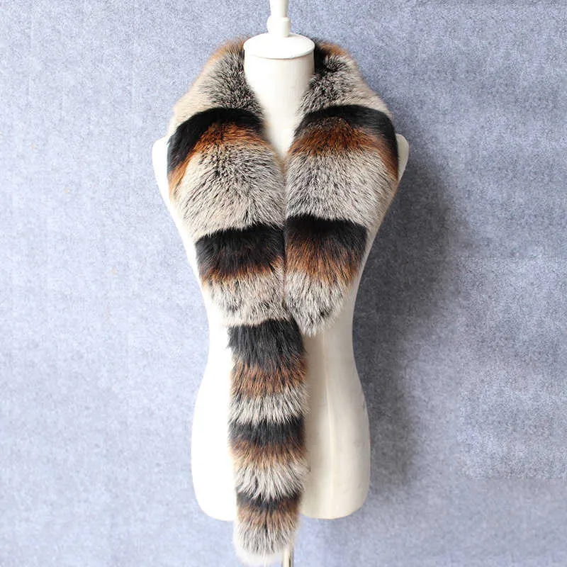 SHZQ Real Natural Fox Fur Collar Trim Acessórios Quente Inverno Mulheres Collar Masculino Feminino Cerca de 112cm Feminino Genuine Pele Scarf Wrap H0923