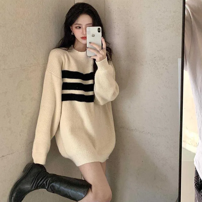 Sueteres De Mujer 2021 Sueter De Otono Invierno Para Mujer Jerseis Informales Para Mujer Jersey A Rayas Calido Para Adolescentes De 16 94 DHgate