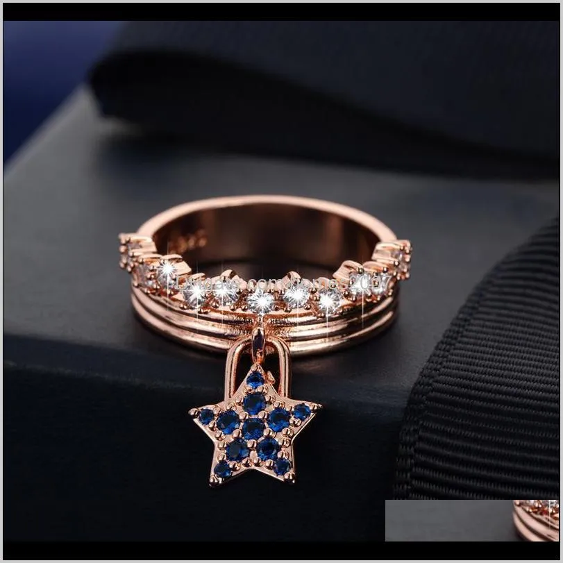 JewelryStar Hanger Ring Luxe Sieraden Voor Vrouwen Wedding Band Belofte Rose Gold Rings Girls Engagement Gift Drop Delivery 2021 Pwjey