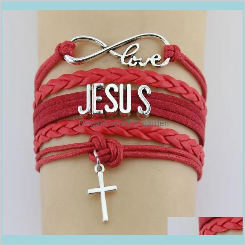 infinity love jesus cross charm bracelets religious faith leather wrap rope men bracelets & bangles for women jewelry