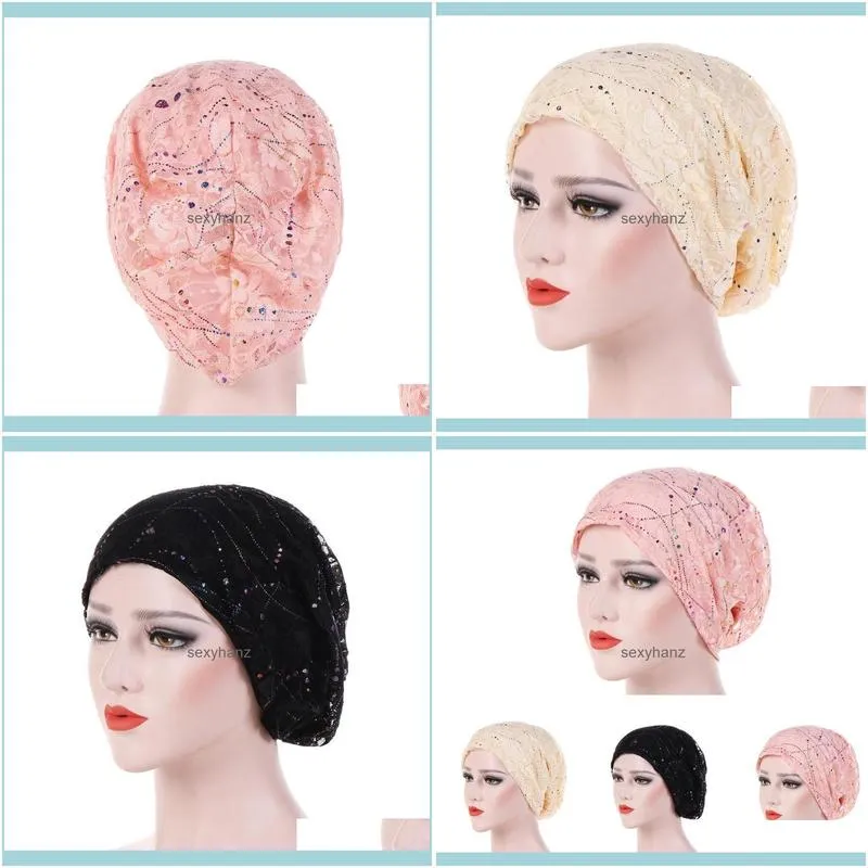 New Women`s Lace Breathes Cotton Turban Head Hat Chemo Beanies Cap Multicolour Headgear Female Headwear Headwrap Accessories