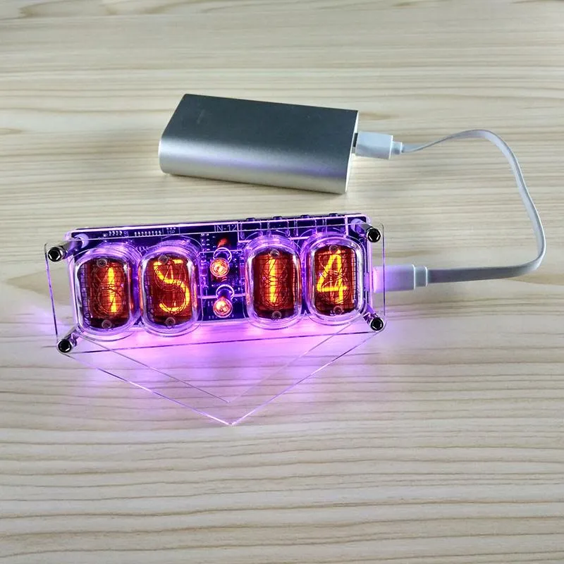 Led Desk Clock IN 12 Glow Tube Clock 4 Bit IN12 Seven Color RGB LED