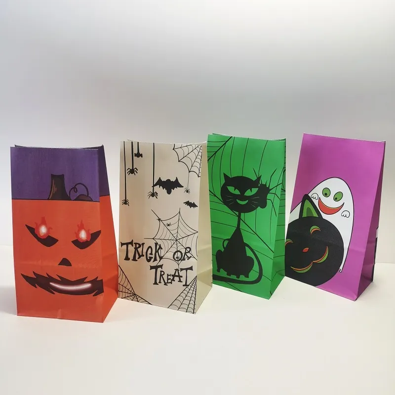 Saco de doces de Halloween embrulhando suprimentos de embrulho fofo fantasma aranha aranha gato de papel sacos de comida favores de festa decoração