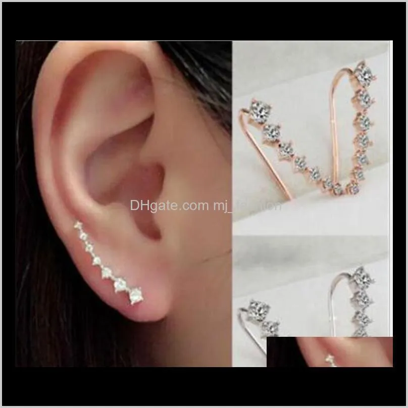 Ear JewelryDiamond Clip Cuff Sier/Gold Plated Dipper Hook Studörhängen smycken för kvinnor örhänge 1547 Drop Delivery 2021 DSJJY
