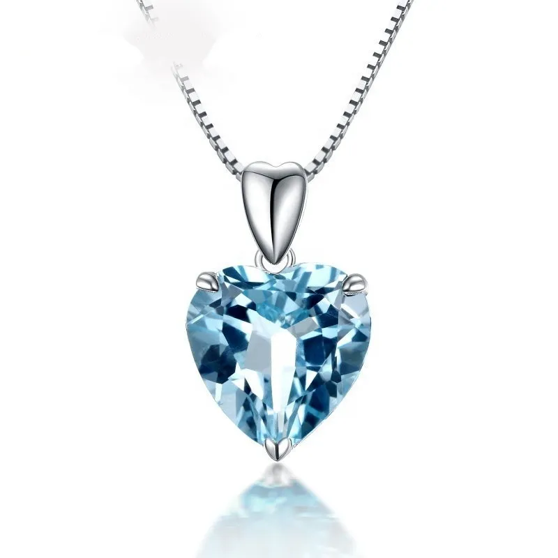 Blue Crystal Topaz Pendant Ocean Heart Shaped Necklace