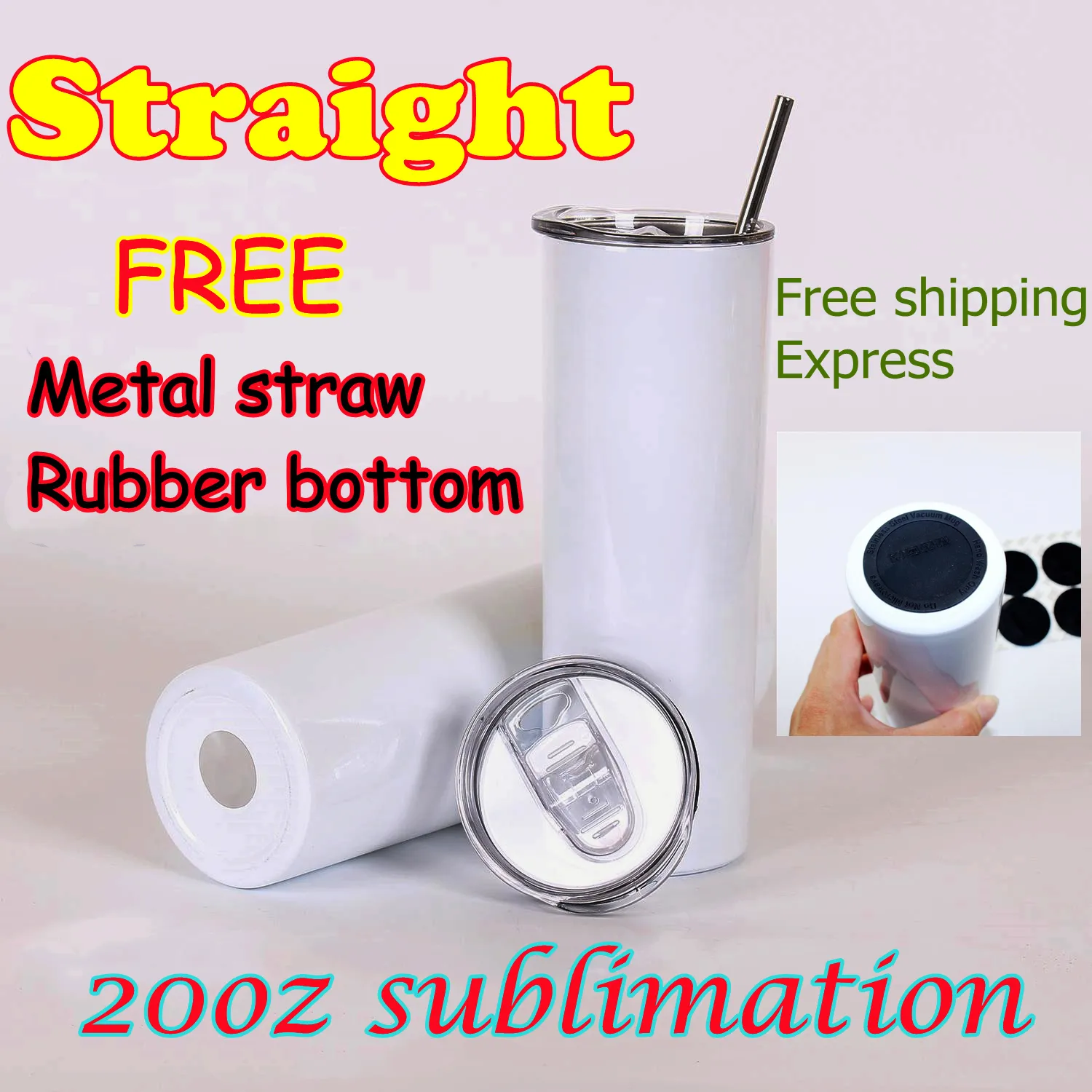 20oz straight Sublimation tumblers With Metal Straws Stainless Steel white blank Skinny Water Bottle Double wall Vacuum Insulated coffee Travel beer cups