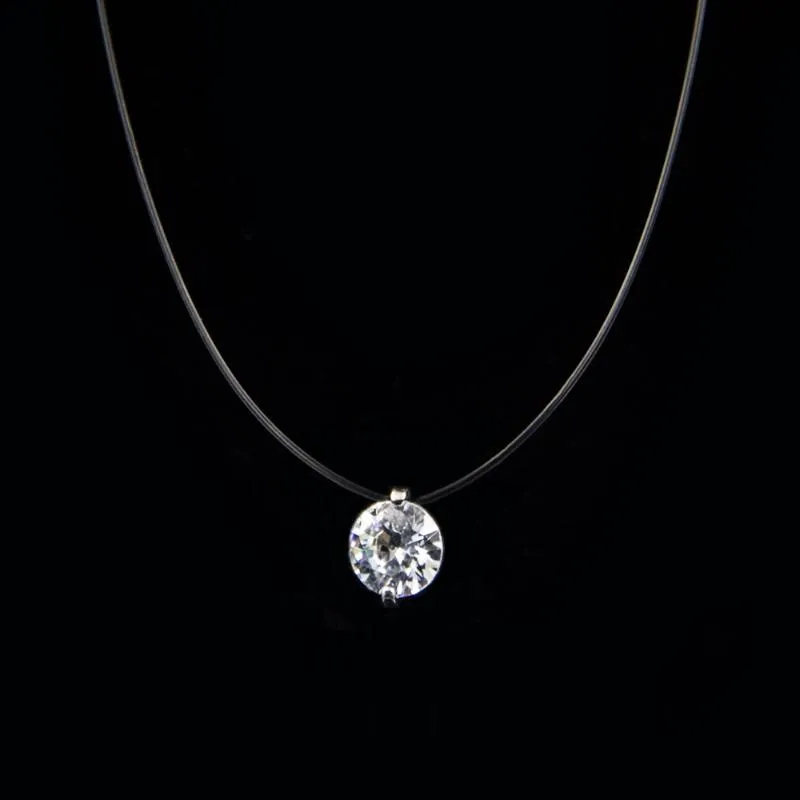 Подвесные ожерелья, анековаяка, женщина прозрачная рыбацкая колье серебряный цвет невидимый цепь женщин, кольца, кольцо, кольцо, кольцо