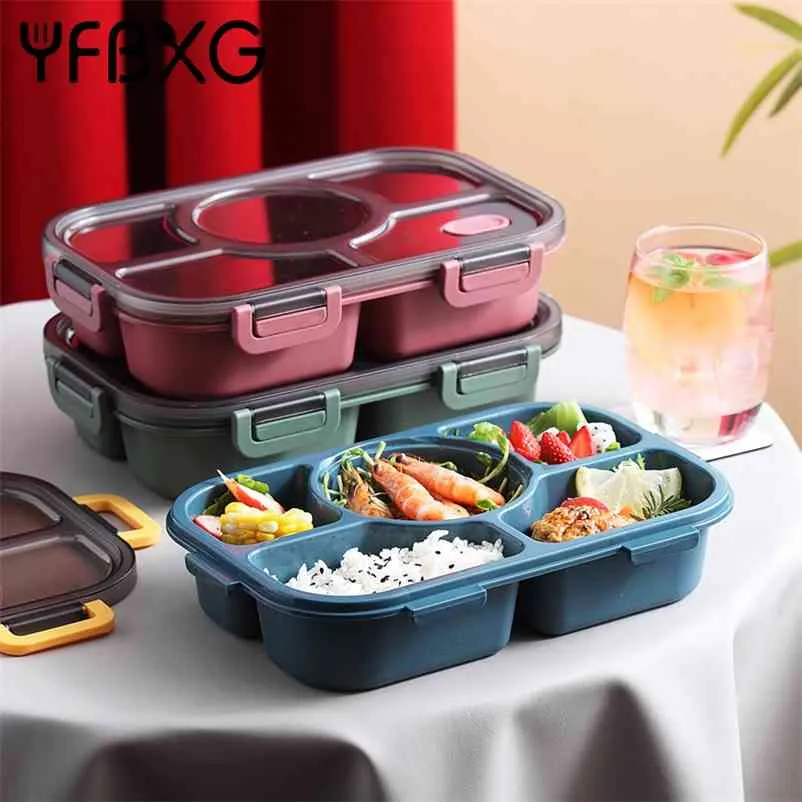 Portable Boîte À Lunch Pour Enfants En Plastique Conteneur De Stockage Des Aliments Micro-ondes Boîte À Bento Avec Bol À Soupe Camping Pique-Nique Cuisine Boîte À Aliments 210818