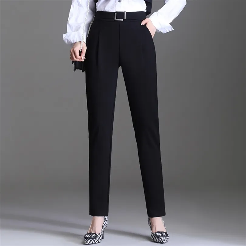 OUMENGKA Women Spring Autumn Chic Fashion Office Wear Straight Suit Pants Vintage High Waist Black Female Trousers Mujer S-5XL 211124
