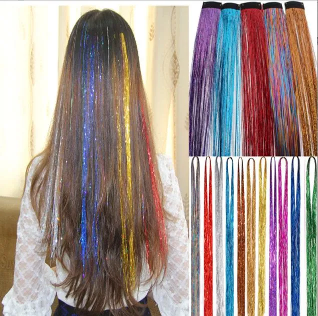 9 kleuren metallic glitter klatergoud laser fiber haar kleurrijke pruik haarverlenging accessoires party fase pruik feestelijk