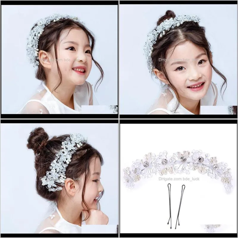 2020 Princess Hairbands Exquisite Rhinestone Flower Wreath Long Lace Ribbon Hairbands Kids Headwear Hair Accessories