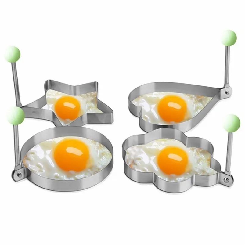 4 pçs / set omelete ovo fritar mofo pequeno café da manhã s ferramentas de panqueca ferramenta de cozinha flor rodada star moldes de aço inoxidável 210423