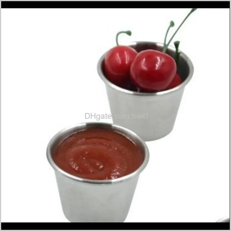 2 size stainless steel sauce cups potato chips tomato paste cup restaurant salad sauce dipping bowls jxw609