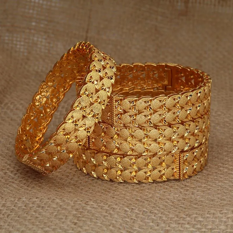 Bangle 4pcs 24k brazaletes Etiopía Dubai de moda para las mujeres, joyería de la pulsera de color de oro africano árabe, regalos de la boda del Medio Oriente