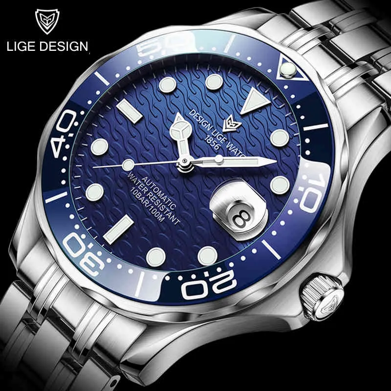 2021 New Sport Clock Lige Top Brand Luxury Men Automatic Mechanical Watches 316l Steel Waterproof Mechanical Calendar Wristwatch Q0524