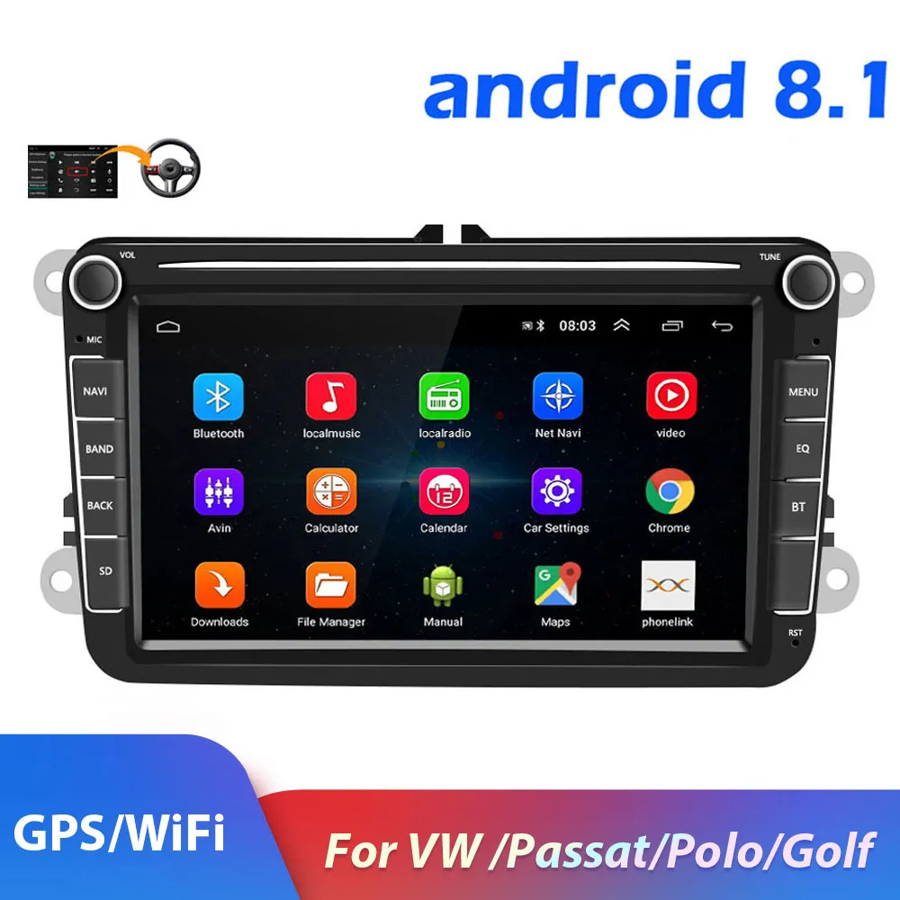 2 Din bilradio Android 8.1 Autoradio Multimedia MP5-spelare för Volkswagen 4Core 1 + 16G DVD GPS WIFI USB 2DIN AUTO AUDIO