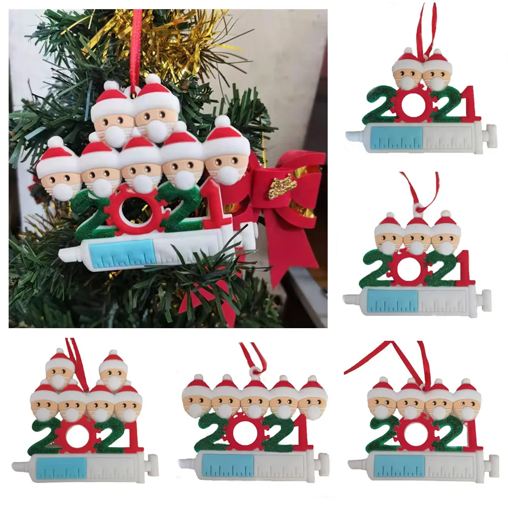 Kerstboom Ornament PVC Familie van 1-7 hoofden DIY Xmas hanger accessoires met touw 2021 Herdenkingsgeschenken Home Decor