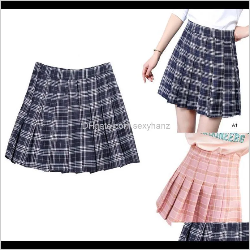 female slimming plaid skirt pleated short skirt high waist a line college wind girl kawaii blue plaid summer womens mini skirts