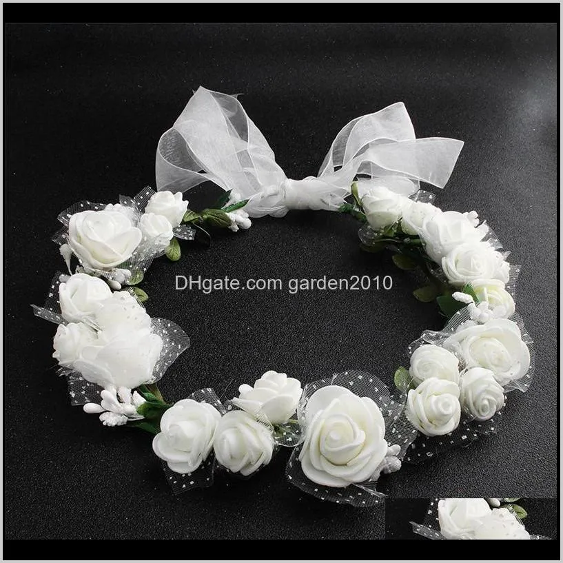 women bezel flowers head girls flower crown wreath wedding decoration bridal hair accessories double foam rose floral headband