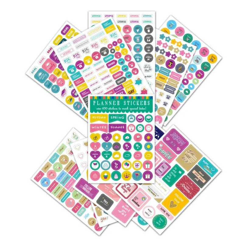 12 fogli Planner Sticker Adesivo 2 Gruppo mensile Calendari settimanali incoraggiano la pianificazione delle note di decorazione e adesivi del piano creativo