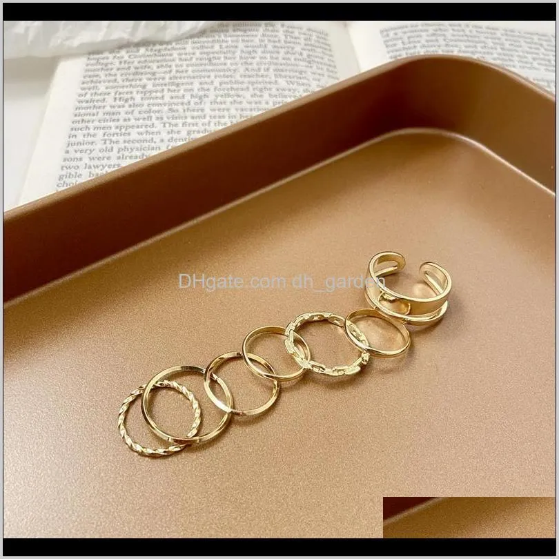 Punk joint Ring Set Geometric Circular Twist Chain Rings Minimalist Jewelry Gold Color Metal Mid Finger Knuckle Rings Party Gift