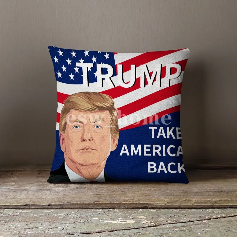 Tampa de almofada de linho Trump throw travesseiro EUA flag independência dia presentes festa casa sofá carro fronhas