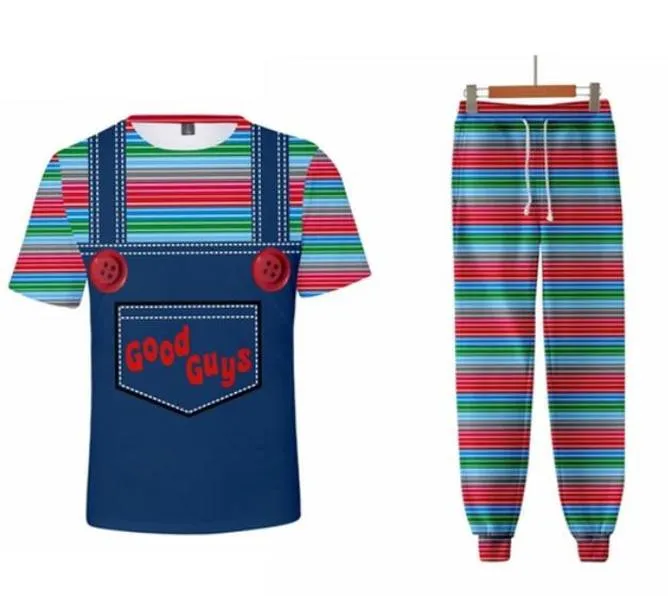 Vente en gros - 2022 Nouvelle mode Casual Good Guys Chucky 3D Touche T-shirt T-shirt + Joggers Pantalon costume Femmes Hommes @ 011