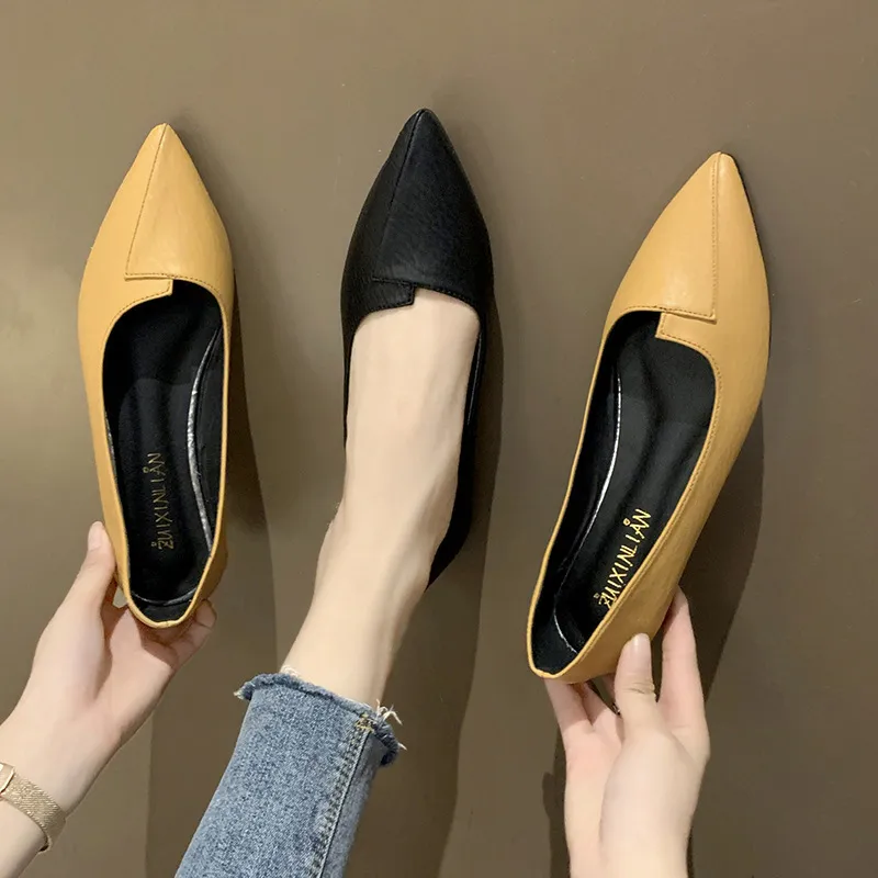 Fashion retro pointed shallow flat sales sole shoes