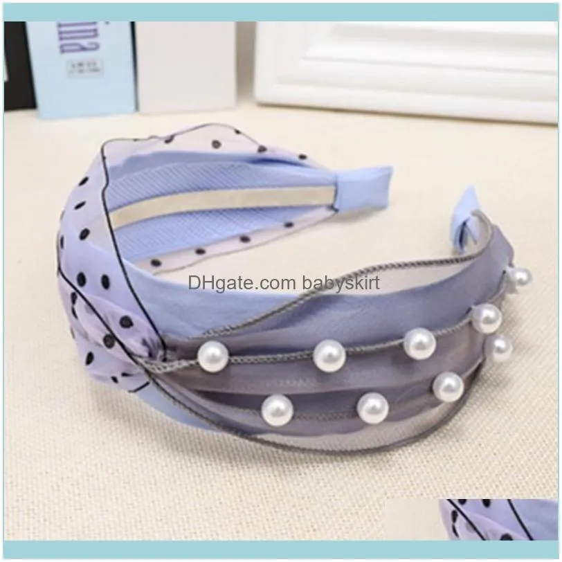 Pearl Hairband Dots For Women Summer Headdress Mesh Cross Headband Adults Outdoor Headwear Korean Wide Head Band Dots1
