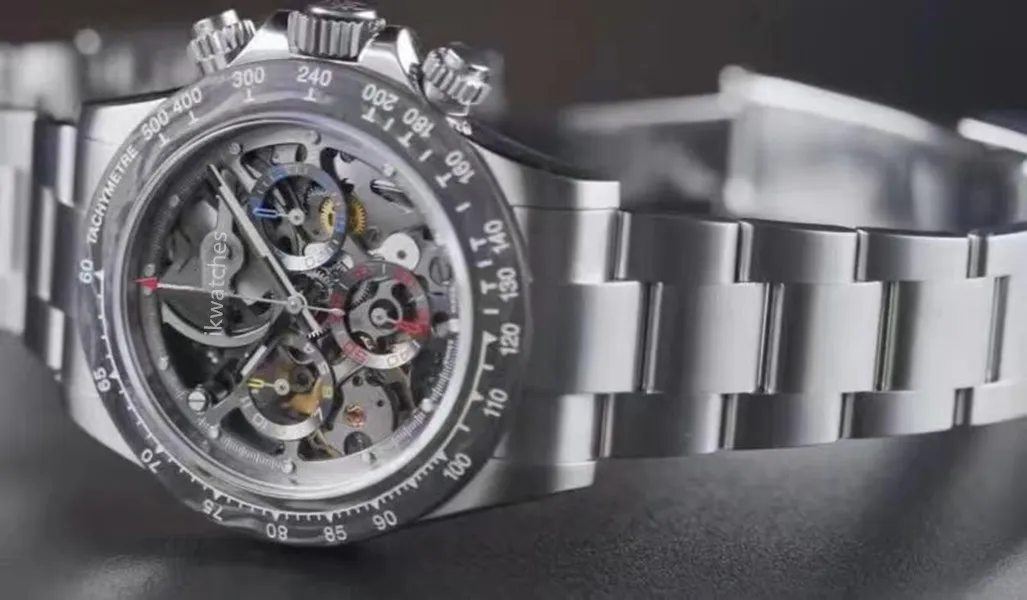 Mais vendido movimento de quartzo cronômetro relógio masculino 40mm homem relógios pulseira de aço inoxidável de alta qualidade relógio de pulso masculino rosto esqueleto 185