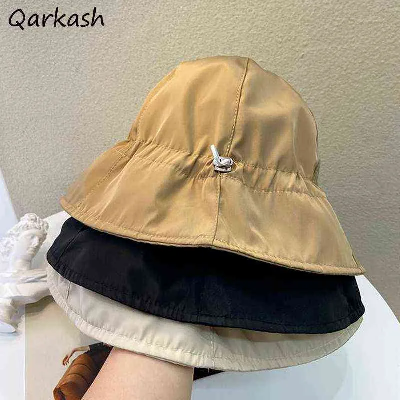 Kova Şapkalar Kadın Balıkçı Açık Güneş Koruma Rahat Tüm Maç Kore Tarzı Katı Chapeau Chic Dome Mujer Streetwear Charm G220311