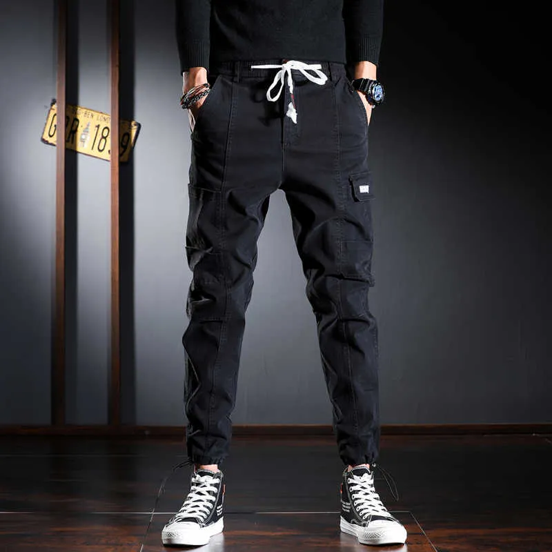 Mode streetwear män jeans lös passform stor ficka casual lastbyxor högkvalitativ koreansk stil hip hop joggers breda ben byxor