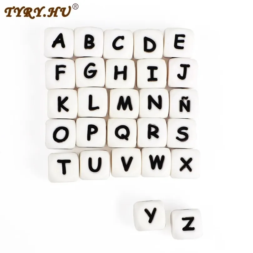 tyry.hu 100pcs 알파벳 실리콘 비즈 12mm BPA 무료 편지 젖꼭지 체인 DIY 액세서리 나무 아기 Teether 211106