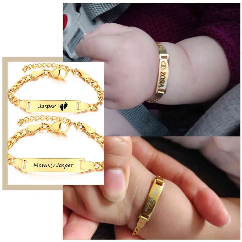 Bracelet personnalisé avec gravure du nom de maman et de bébé, Date d'anniversaire, chaîne à maillons Figaro, Bracelet lisse, cadeaux d'amour de famille personnalisés, bijoux