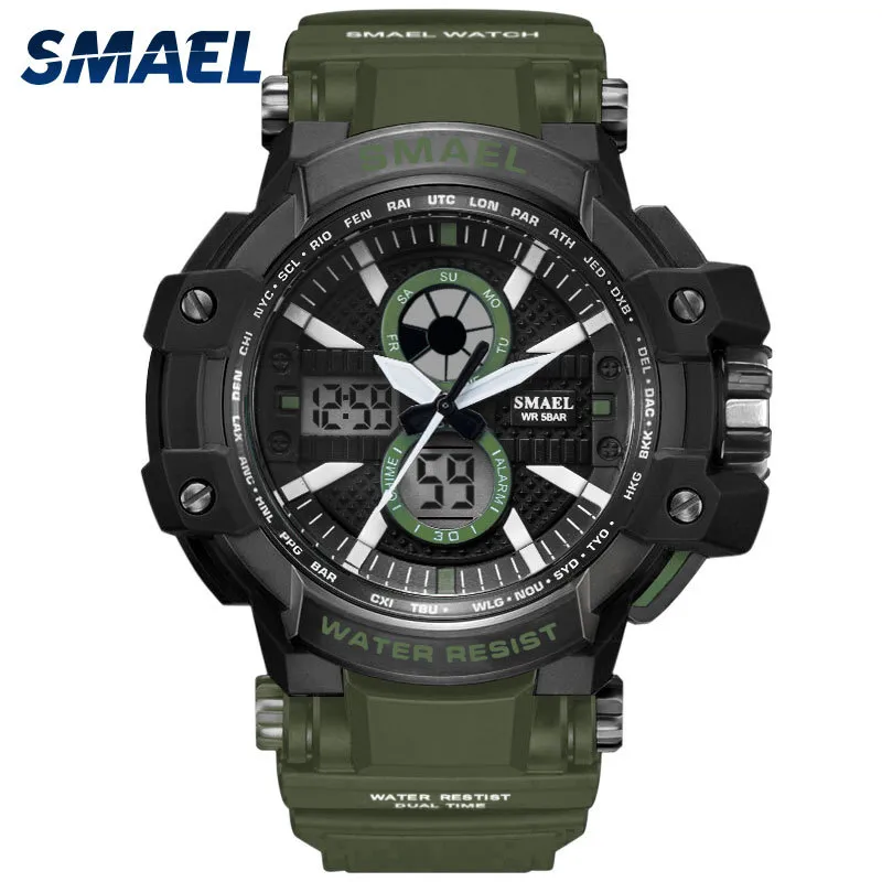 Sport Horloges 50 M Waterdicht Smael Mode Mannen Kijk S Schok Mannelijke Klok Relogios Masculino Horloge Man 1509B Militaire Horloges Leger Q0524