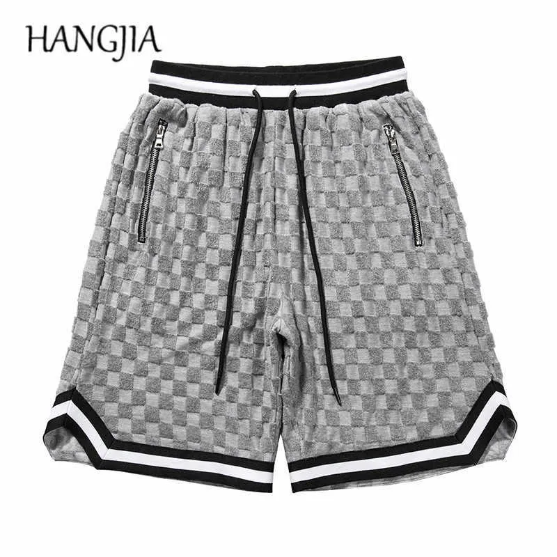 White Black Plaid Jogger Shorts Men Hip Hop Drop-crotch Sweat Shorts Women Streetwear Checkered Patch Sweat Pants Male C0607