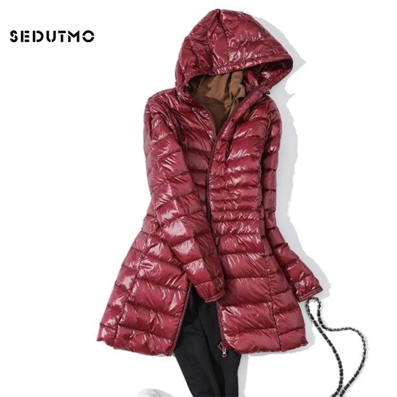 SEDUTMO 겨울 울트라 가벼운 긴 여자 자켓 오리 코트 복어 재킷 슬림 후드 파크스 ED621 211013