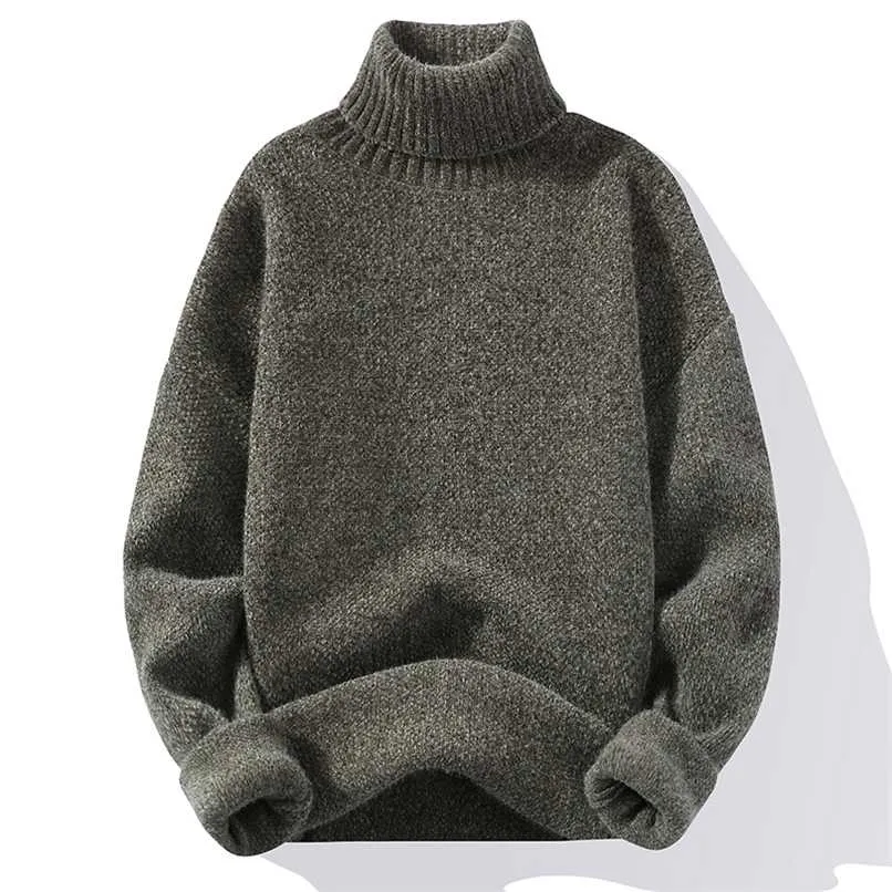 Winter Men Warm Turtleneck Sweaters Mens Slim Knitted High Neck Pullovers Autumn Male Solid Color Casual Knitwear 211221